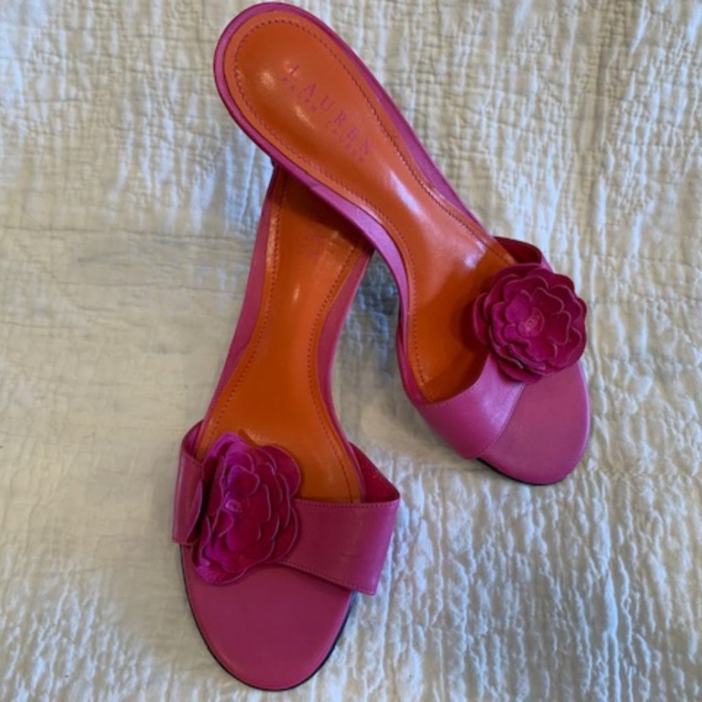 Ralph Lauren Hot Pink Heels with Orange foot bed.